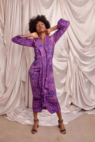 adire barcode silk dress Nigerian designer